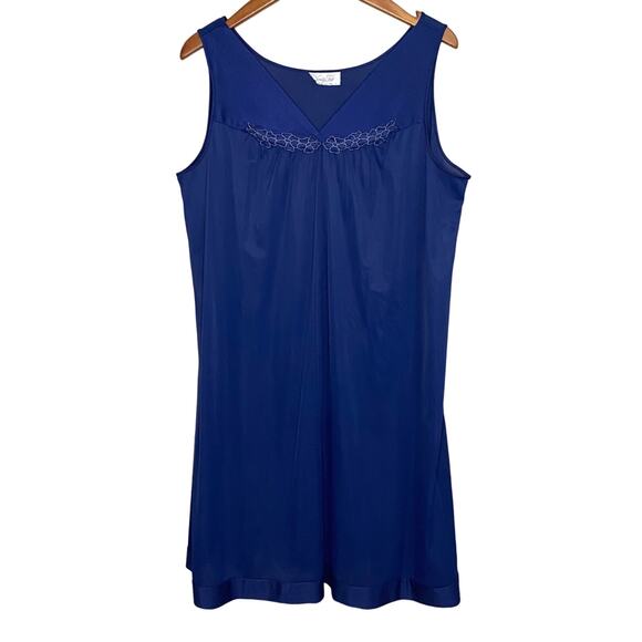 Vintage Vanity Fair Nightgown Large Navy Blue Made in the USA Sleeveless Short - Picture 1 of 9
